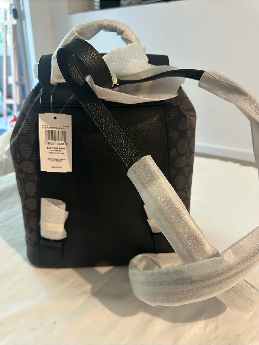 Coach Gray and Black Signature Stripe Mini Backpack